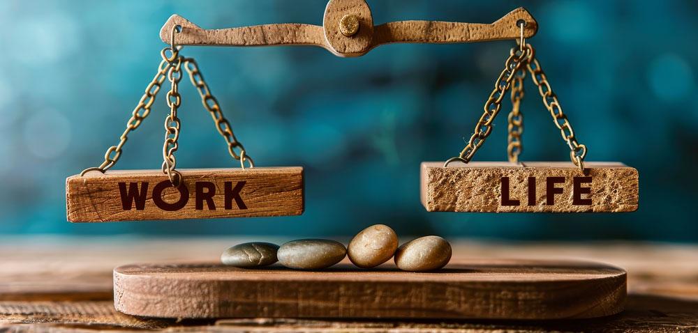 Young professional working late while struggling to maintain work-life balance.